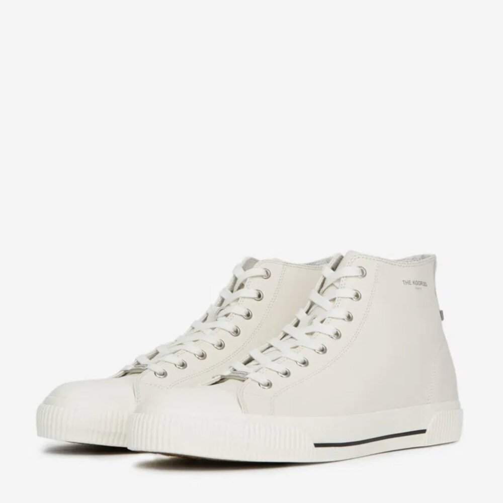 The Kooples White Smooth Leather High-Top Sneakers Men’s Size 10 Street Style - Picture 3 of 9